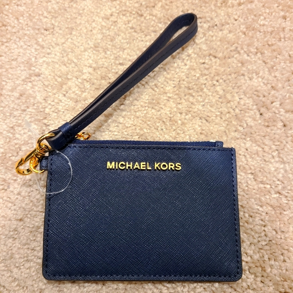 Authentic NWT Navy Michael Kors card wallet